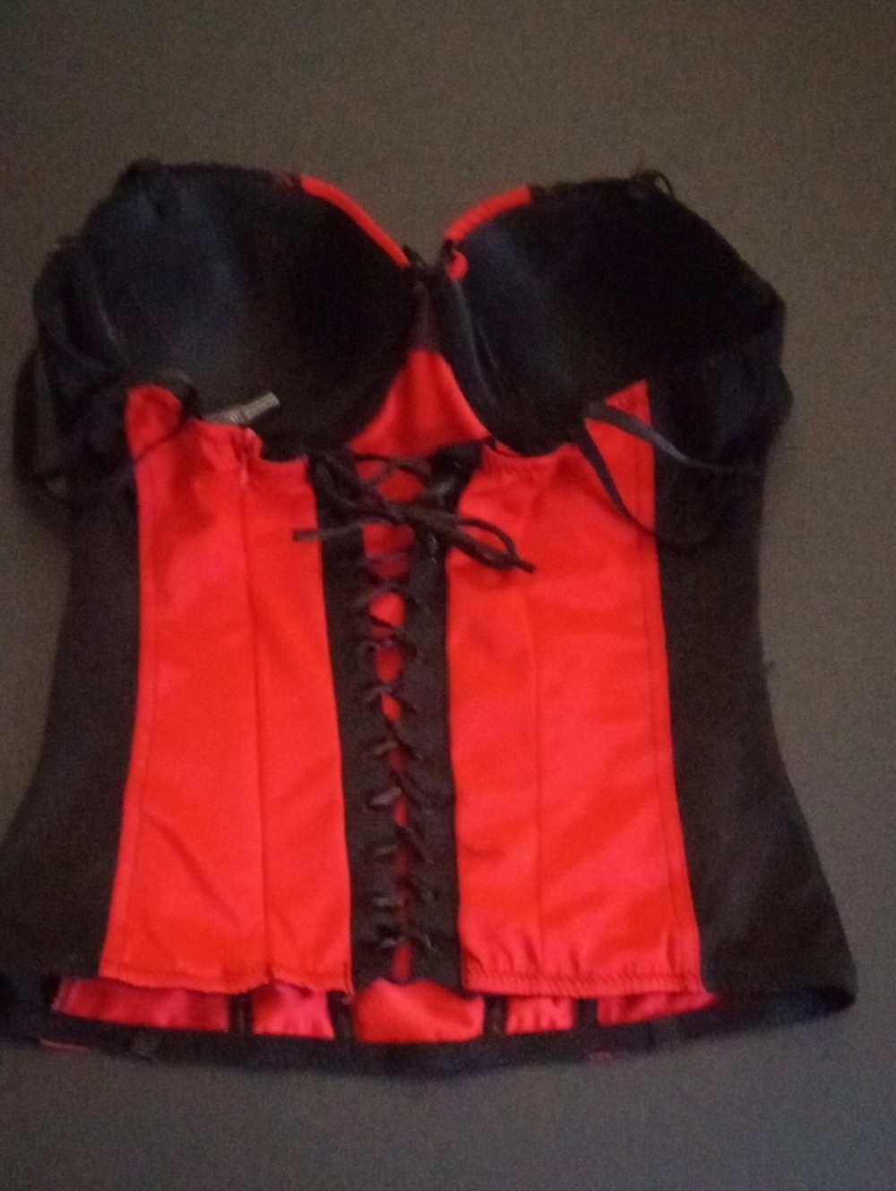 Body Rage Cortisol Red and Black Lace Panel Bustier Top Large - Picture 2 of 15